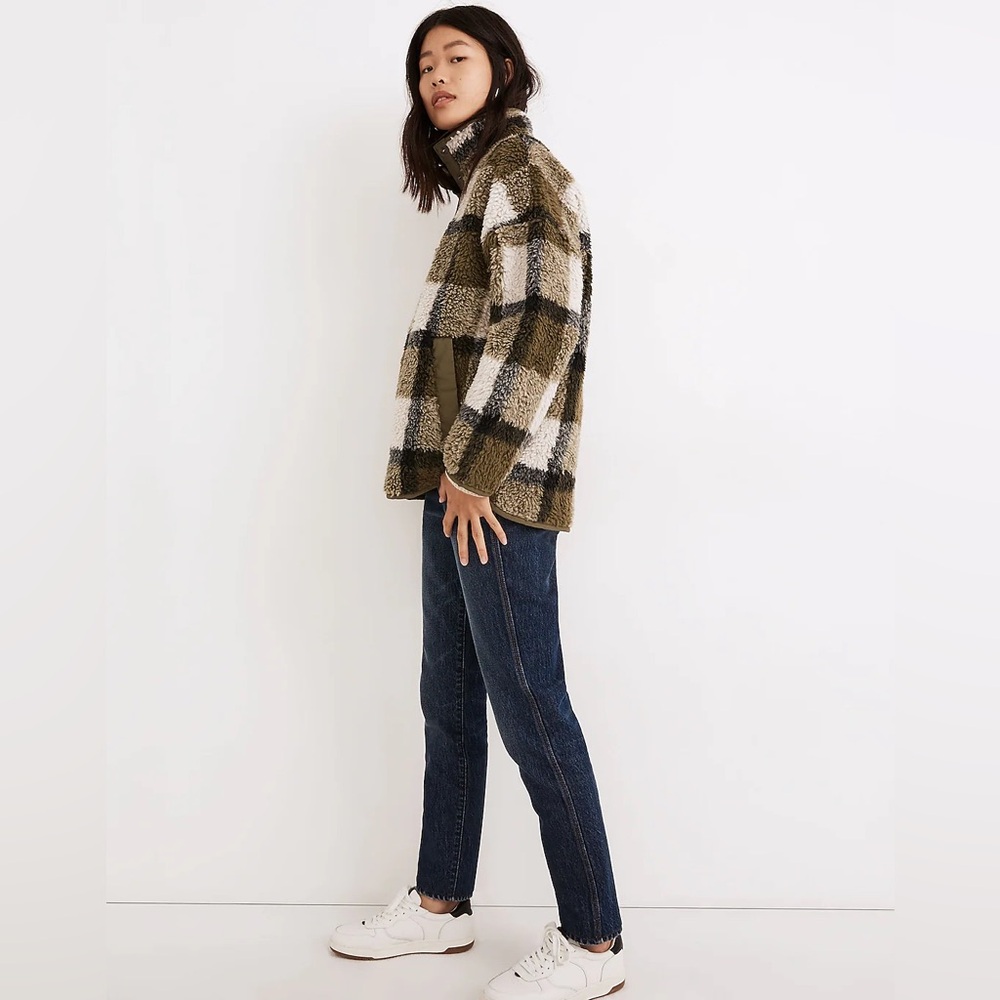 Madewell (Re)sourced Sherpa Popover Tunic Jacket in Plaid - Picture 2 of 8